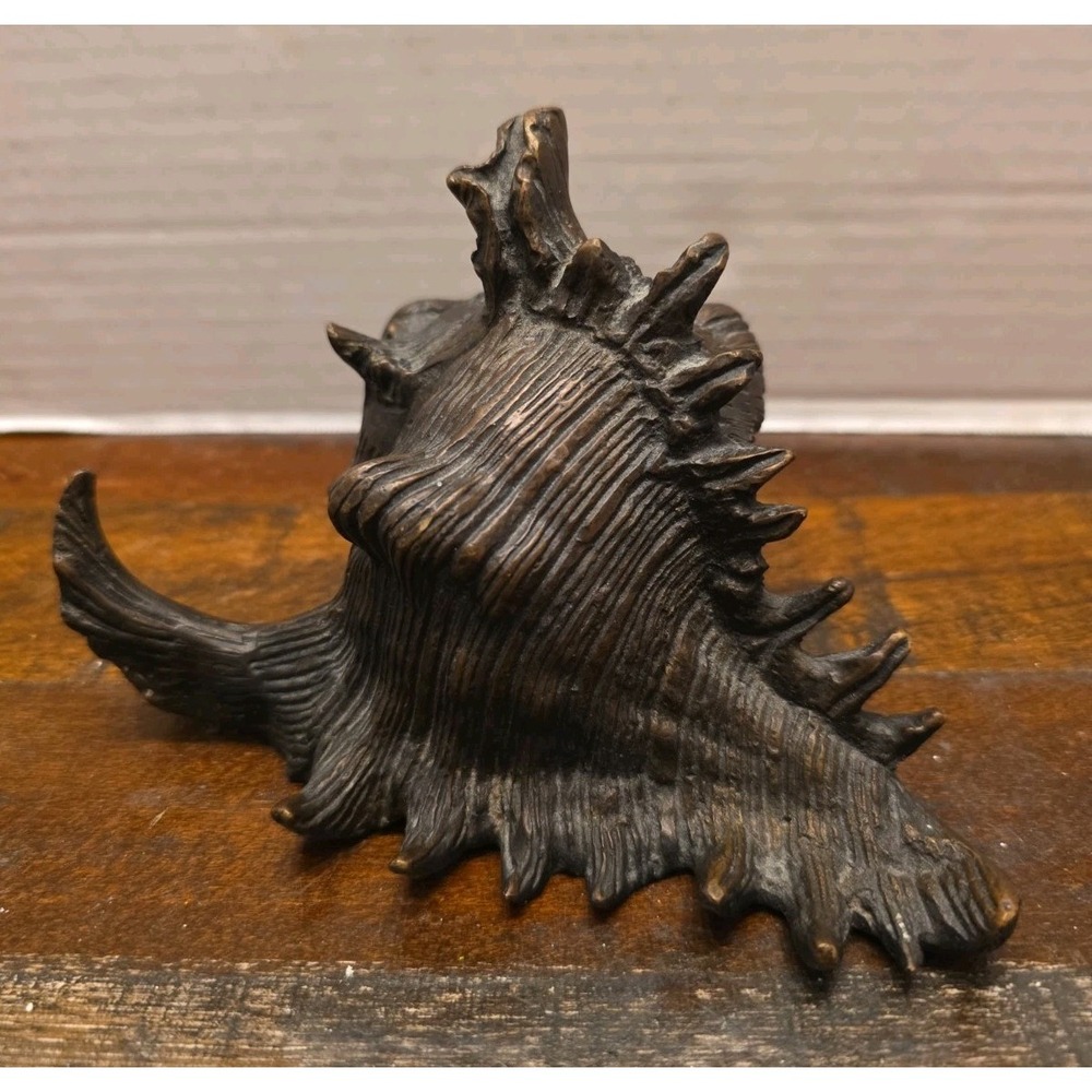 Vintage Solid Cast Bronze Brass Spiny Murex Conch Sea Shell Sculpture